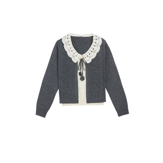 鹿向南【雨末别冬】新款韩系慵懒气质显白灰色假两件毛女秋DYL662174 商品图0