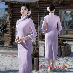 SKY 23086提花加绒长款旗袍时尚改良新中式日常旗袍裙