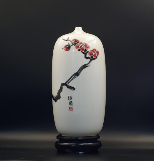 普陀山书院“禅悦”手绘白瓷梅瓶 花卉系列 商品图0