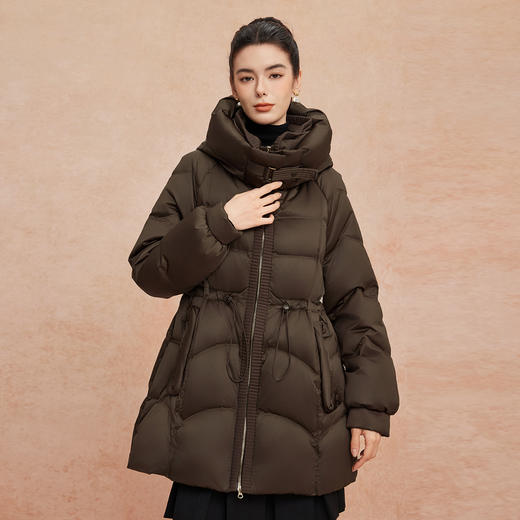 QR004斯尔丽2025冬季新款连帽腰间抽绳显瘦加厚宽松休闲一手长羽绒服 商品图0