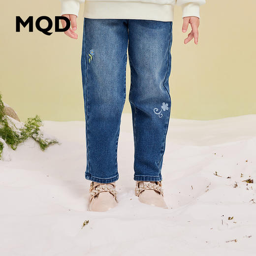 【秒】【专柜同款】MQD马骑顿童装女童加绒牛仔长裤中大儿童保暖裤子潮 商品图0