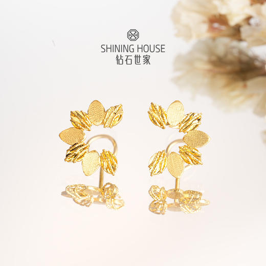 【计价黄金】【现货】钻石世家  西西里系列 5G意大利手工编织工艺黄金 足金黄金耳环【黄金产品不支持7天无理由退换货（3天内发货）】（约2.9克） 商品图3