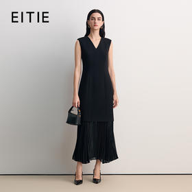 EITIE爱特爱V字领口薄透视下摆拼接设计时尚优雅礼服8577203