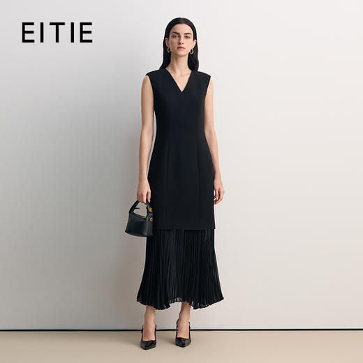 EITIE爱特爱V字领口薄透视下摆拼接设计时尚优雅礼服8577203 商品图0