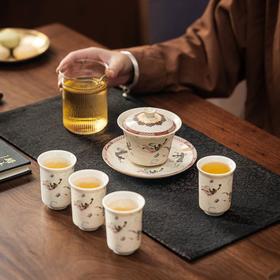 敦煌文创官方出品，线下门店同款！【敦煌飞花映沙系列】（苏打釉 + 窑变）摸得到鸣沙山细沙感， 单人瓷器咖啡杯/茶壶6件套茶器/盖碗7件套茶器