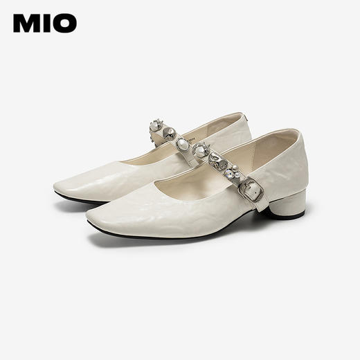 MIO米奥玛丽珍鞋2026春季新款粗跟单鞋一字带金属扣闪钻饰扣女鞋M261461010 商品图2