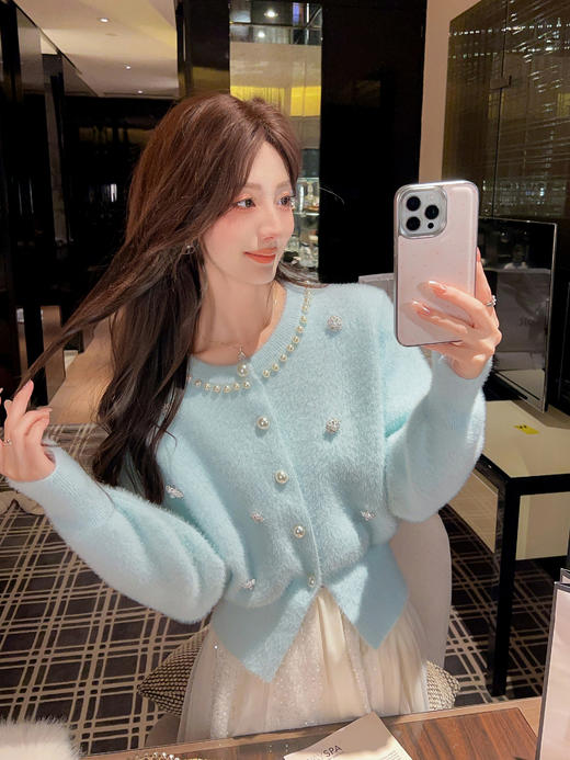 张心子【满级月光】重工镶钻水貂绒毛衣开衫绝美独特洋气上衣 U2512024 商品图5