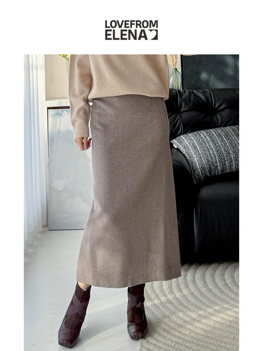 羊绒&羊毛混纺 简约高腰毛呢半身裙 商品图7