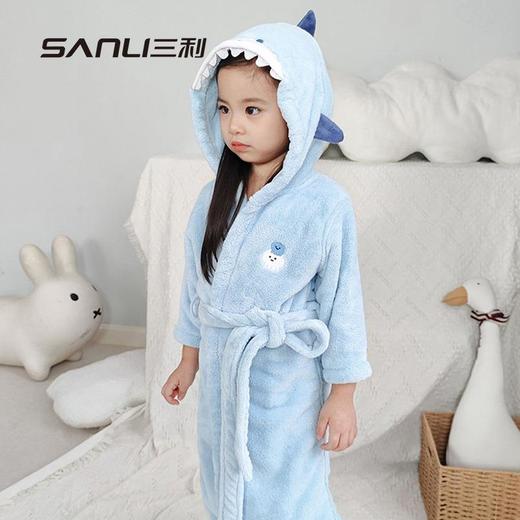 三利毛巾儿童浴袍卡通睡袍带帽浴袍珊瑚绒家居服男童女童睡衣 商品图4