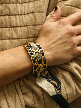 北京仓｜AN-NEE-C3G-DECEMBRE-NOIR-黑色 波西米亚 2cm 丝巾手镯［法国设计师］