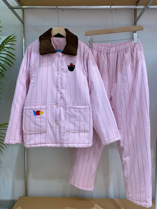松植屋日系女款全棉加厚棉袄家居服套装 女士冬季三层夹棉棉服 商品图0