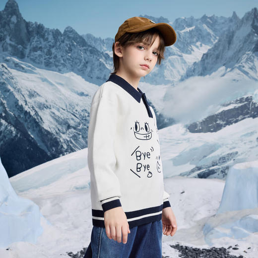 【MQD】男大童冬季学院风潮酷休闲卡通翻领撞色毛衣 商品图2
