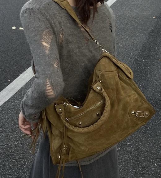 重磅渠道   lecity麂皮机车包  38cm  元皮五金   手提斜挎包 商品图0