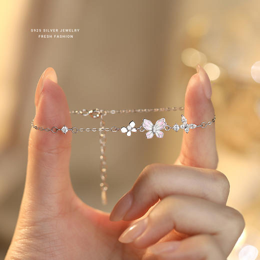 【蝴蝶彩梦】S925纯银粉色滴胶蝴蝶手链【YXS-L1237】 商品图2