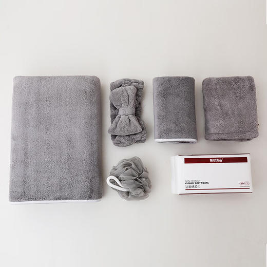 無印良品 毛浴巾洗浴旅行六件套MJ-XJ25-31 浴巾：70*140cm*1 毛巾：35*75cm*1浴帽*1 发带*1 浴球*1棉柔巾*1 商品图3