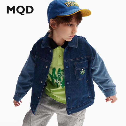 【MQD】童装男童牛仔外套春秋装款撞色字母儿童上衣翻领夹克衫 商品图0