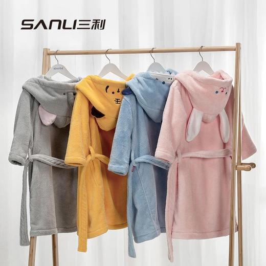 三利毛巾儿童浴袍卡通睡袍带帽浴袍珊瑚绒家居服男童女童睡衣 商品图3