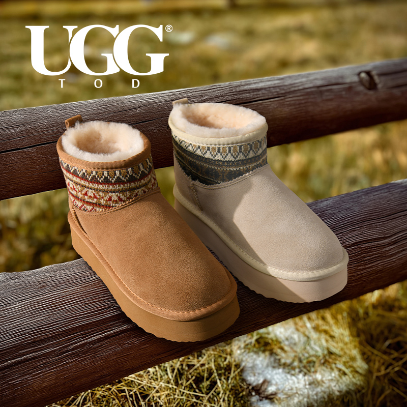 澳洲UGG厚底民族风短筒羊皮毛一体雪地靴