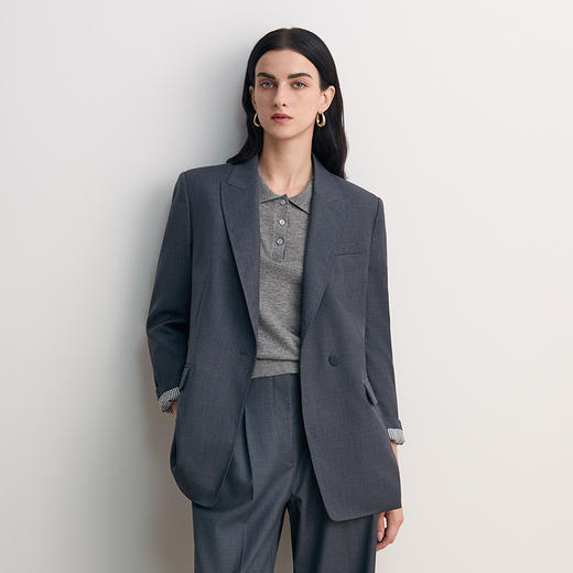 EITIE爱特爱袖里撞条纹面料翻袖口设计廓形时尚年轻长款西装外套8503204 商品图4