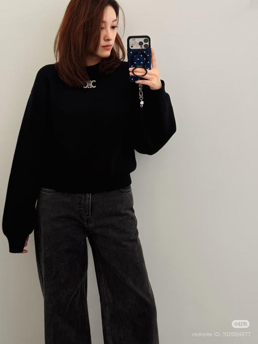 1218-5 渠道圆正 ce羊毛羊绒双层复合撞色徽标提花女款套头衫 我穿L 商品图9