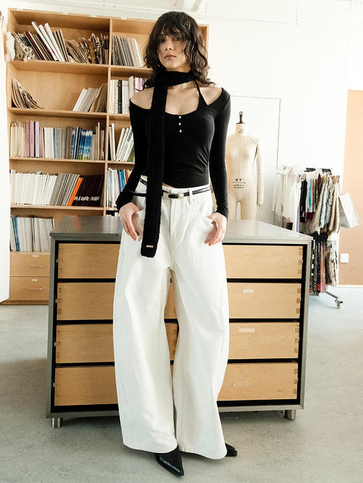 TR她热 长腿滤镜 白色水洗复古休闲百搭阔腿牛仔裤长裤 商品图4