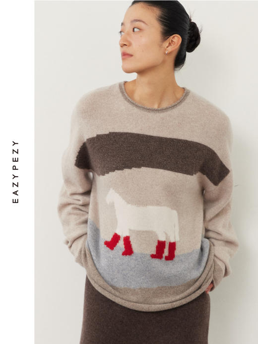 得意小马杂色提花羊绒衫 商品图2