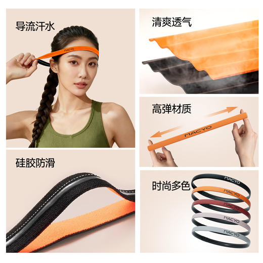 MACYO/麦克羊发带止汗带篮球跑步健身瑜伽吸汗头巾头发束带导汗带 商品图3