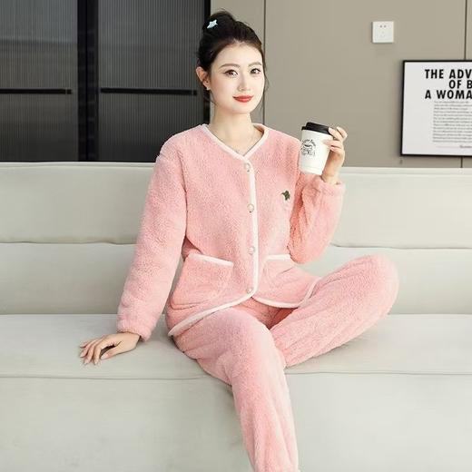 2024年新款睡衣可外穿女秋冬季小香风珊瑚绒加厚加绒宽松家居居服 商品图3
