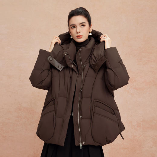 QR007斯尔丽25新款冬季连帽一手长款休闲面包服宽松加厚90绒减龄羽绒服 商品图4