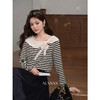 鹿向南「奥利奥奶盖」黑白条纹长袖T恤女秋新款法式显瘦正肩上衣L559112-1 商品缩略图3