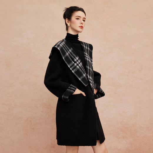 QH966斯尔丽25新款双面双色格子一衣多穿宽松减龄时尚小个子大衣 商品图2