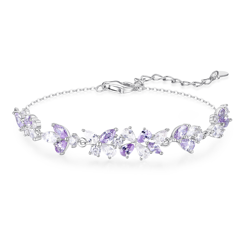 卡蒂罗KADER 紫藤花开手链 999足银/925银 满镶闪锆微笑花环在逃公主浪漫好运配饰 甜美大气璀璨银河 手链 女款 银色 礼盒款