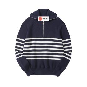 男款条纹半拉链针织毛衣la006