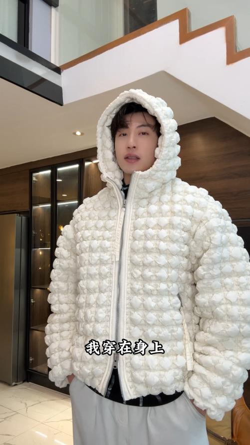 SDSA男士秋冬新款痞帅男装老钱风纯色格纹拉链连帽白鹅绒服外套 商品图0