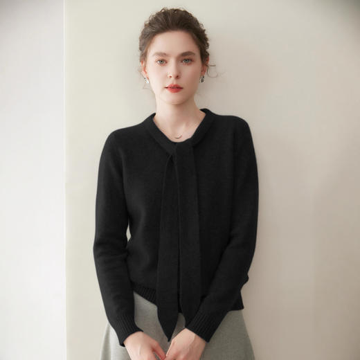 「高货rig」全新升级【铂金会员441/天猫599/差价158】(10308)洛诗琳蝴蝶结系带羊绒衫2024秋冬高级感百搭针织毛衣女10308 商品图1