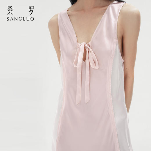 桑罗优雅系带礼服裙吊带连衣裙桑蚕丝女V领设计度假长裙 商品图4