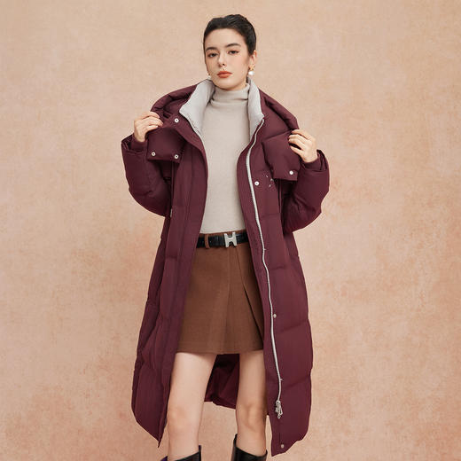 QR008斯尔丽25新款冬季连帽长款休闲面包服宽松加厚90绒时尚减龄羽绒服 商品图0