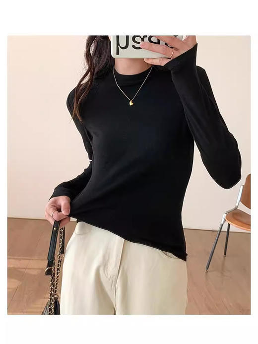 【弹性自如活动无束❗️亲肤舒适柔软百搭】小立领老板娘同款内搭纯色纯棉半高领纯欲纯色打底衫针织衫袖t恤。jb 商品图4