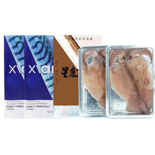 【全家福组合装】挪威青花鱼+野生星鳗鱼+三去大鱿鱼 商品图0