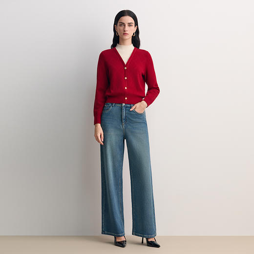 EITIE爱特爱假两件设计领口白色撞色拼接时尚百搭针织衫8501202 商品图1