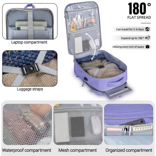 美国 FREEAMG 大容量背包 带USB充电口 可放下15.6英寸笔记本电脑 紫色 X004LACX07 商品图2