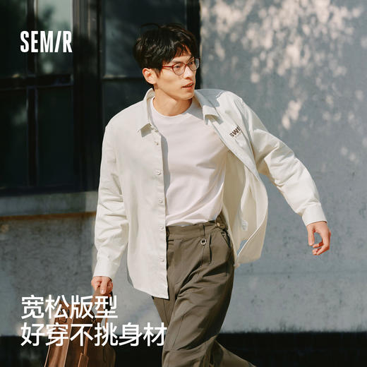 森马斯沃夫小狗联名长袖衬衫男春季前胸字母刺绣上衣宽松休闲百搭 商品图1