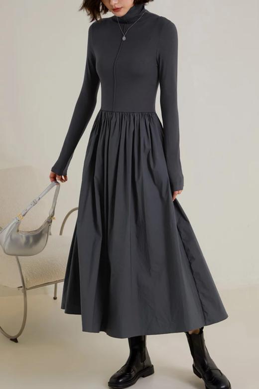 MIGU/弥古 高领收腰拼接休闲针织连衣裙 21714 商品图5