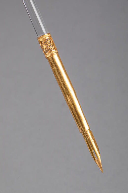 独角鹿西洋古董20世纪法国出品飘带女神主题铜鎏金精雕嵌卡梅奥古典女子肖像浮雕装饰水晶笔杆蘸水钢笔 商品图5