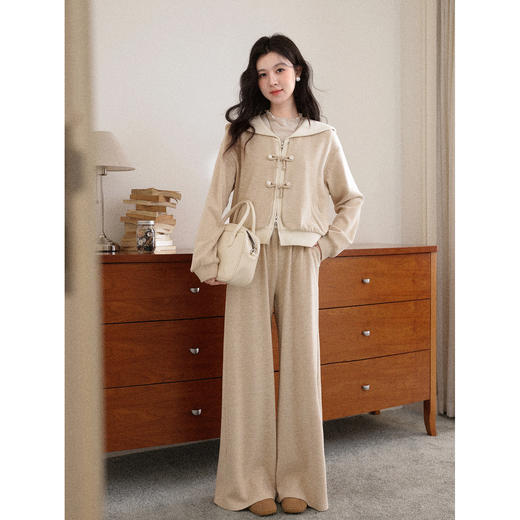 鹿向南「慵懒手账」燕麦色休闲裤秋冬新款高腰直筒宽松百搭裤子女 商品图3