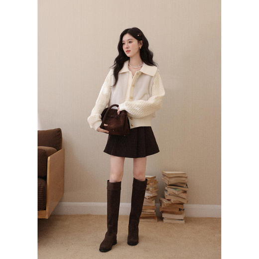 鹿向南「暖绒映雪」米白色短外套秋冬季小众设计感拼接百搭上衣女 商品图1