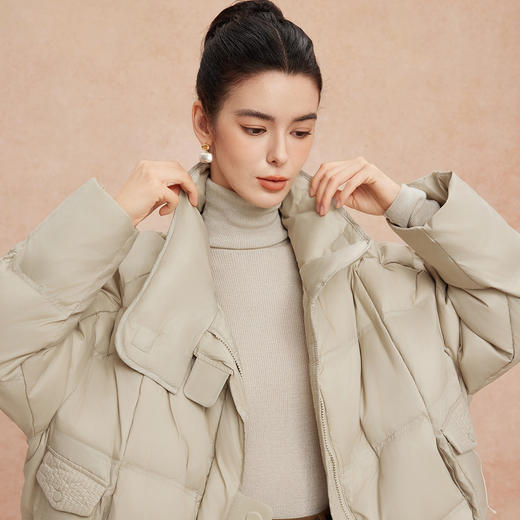 QR003斯尔丽25新款冬立领短款休闲面包服宽松加厚90绒时尚减龄羽绒服 商品图4