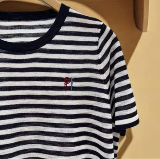 水淼2026春新款时尚百搭条纹刺绣抽绳针织上衣2423 商品图3