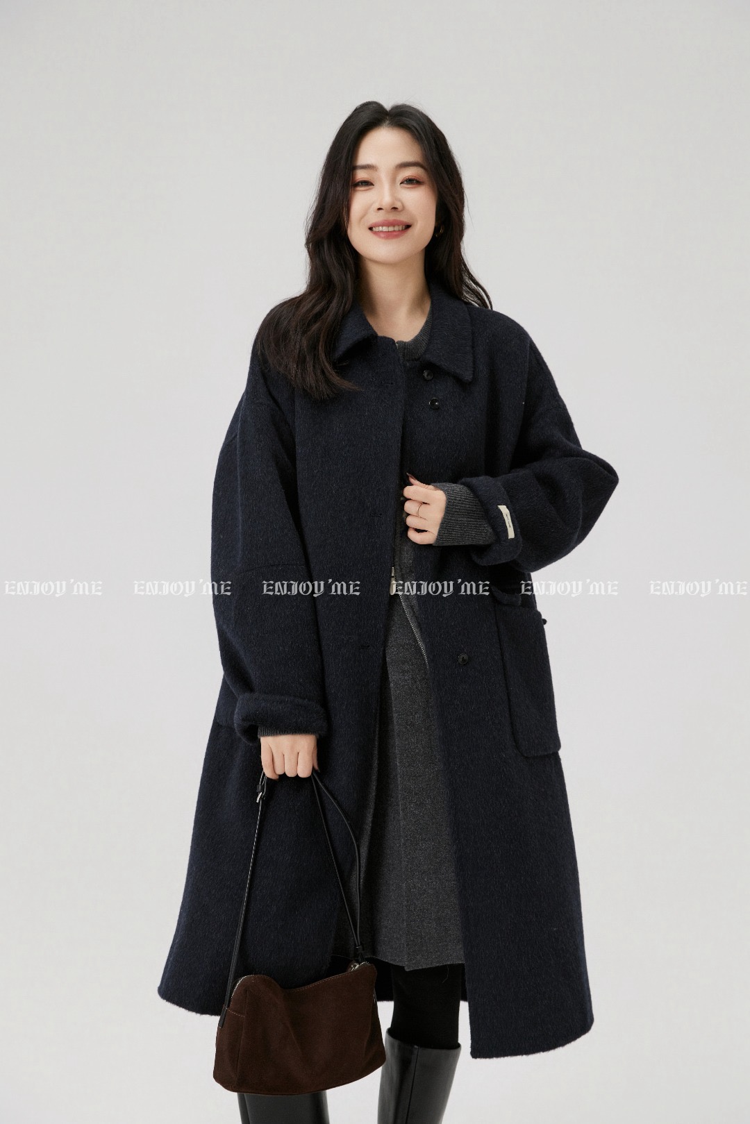 【门店同款】ENJOY冬季“暖冬知性”翻领排扣长款大衣 167950278