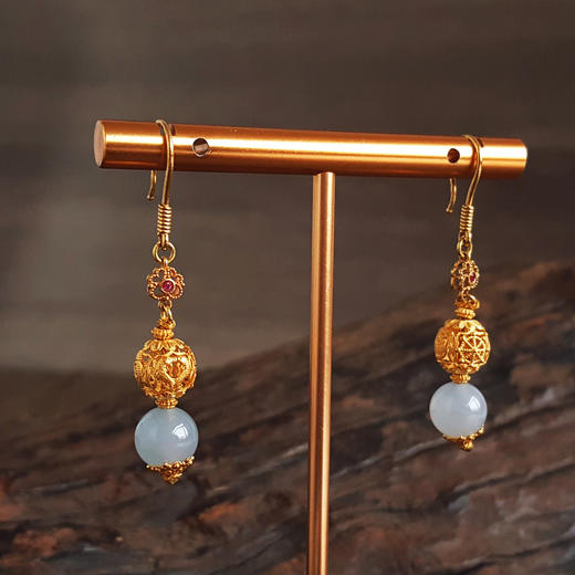 【天然正品】A货翡翠AU750黄金镶天然细腻冰种紫罗兰约8.2MM翡翠圆珠耳坠44.2*8.2*8.2MM（皆取最大值）女士 091225XY08 商品图3